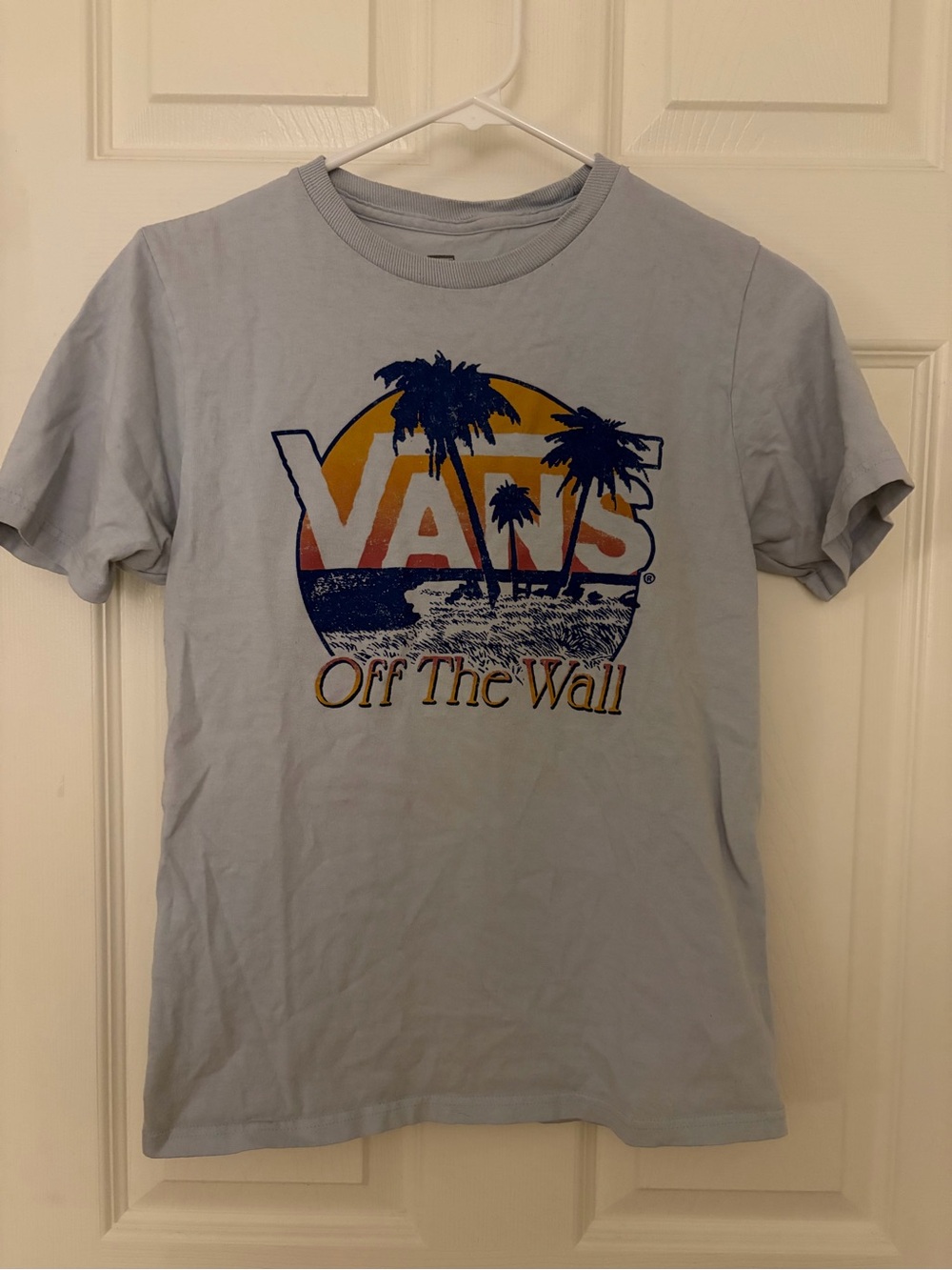 Vans Pale Blue Short Sleeve Tee with Sunset Palm Graphic